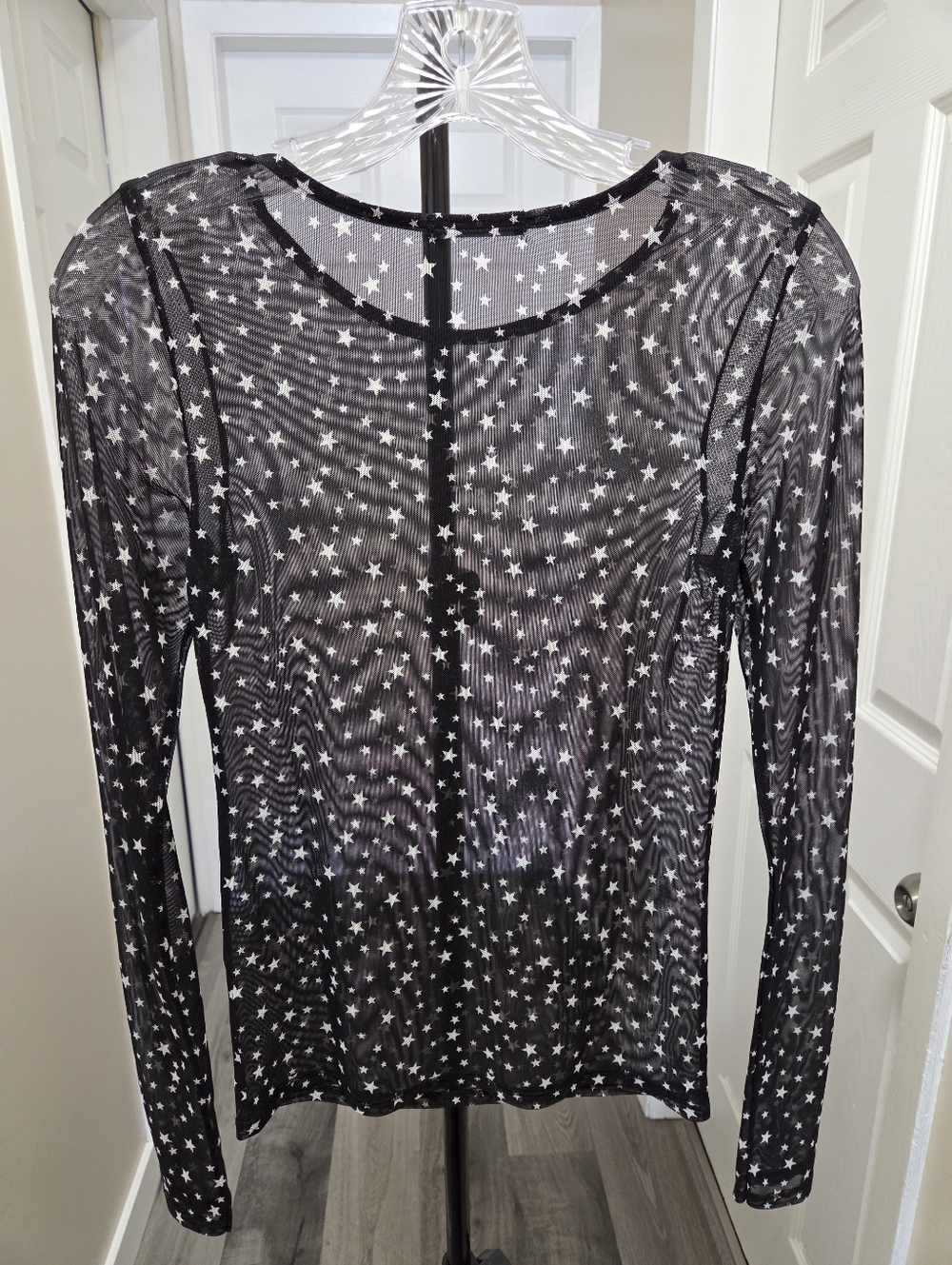 ZARA Black Sheer Star Print Mesh Top Long Sleeve Y2K Grunge Fairy Goth Layering - Picture 5 of 7